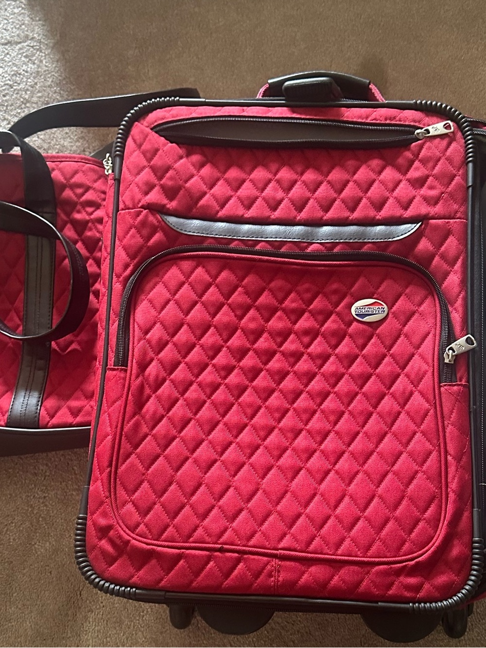 Red Carry-On Suitcase and matching tote by American Tourister   14x19in